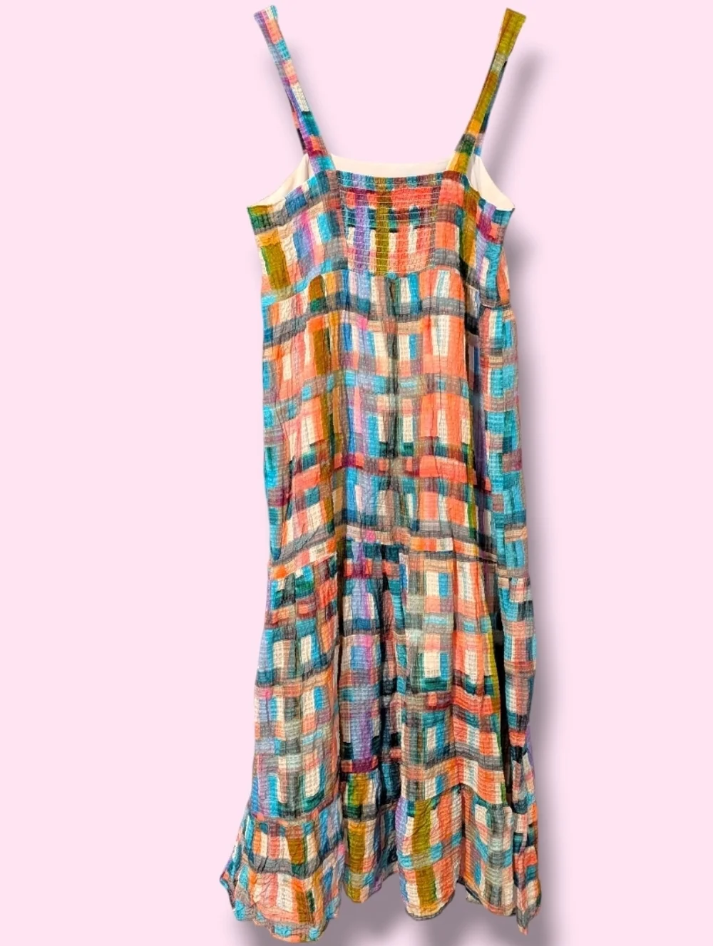 Marie Oliver Multicolor Colorful Plaid Linen Silk Sleeveless Petra Maxi Dress SM